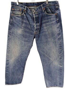 Levis 501 Mens Blue Denim Straight Leg Jeans W42 L30 Measures 40x28 Distressed
